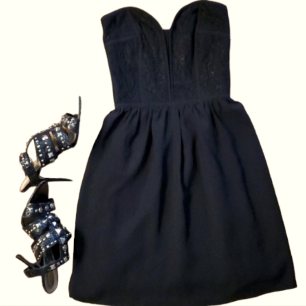 Audrey 3+1 Womans Black Lace Strapless Formal Cocktail Dress Size Small